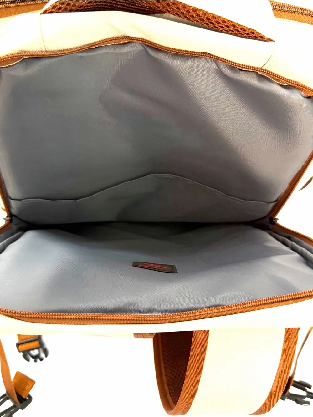 NWT Cream and Tan Travel Backpack with Toiletry Bag